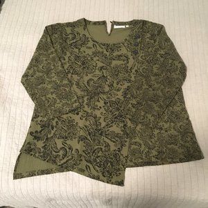 Habitat asymmetrical top, green & black, rayon/poly/spandex blend